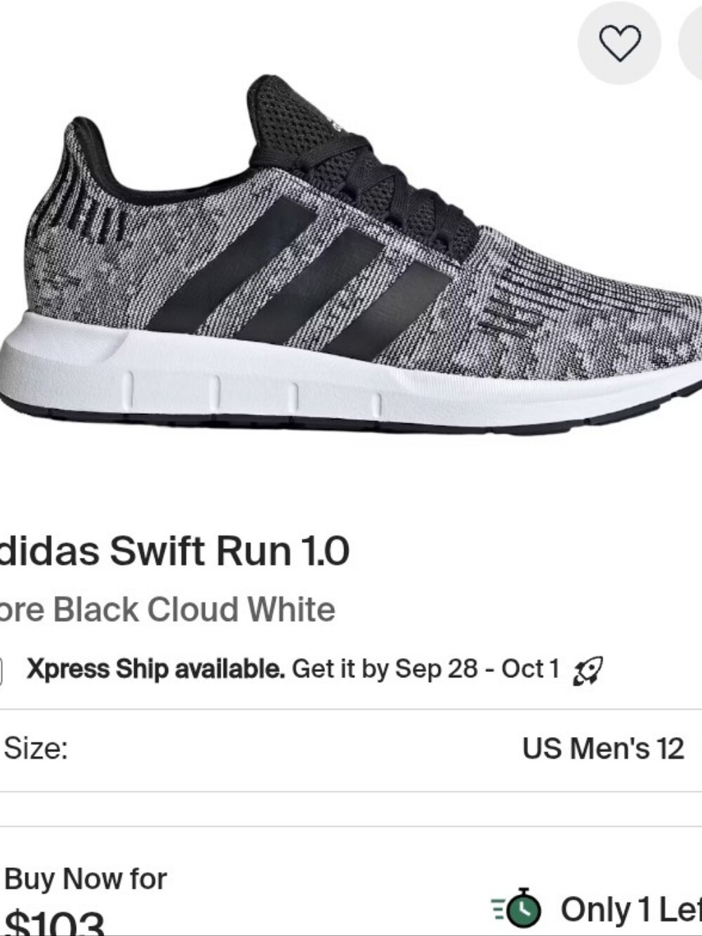 adidas Kids Swift Run 1.0 Core Black / Cloud White Shoes